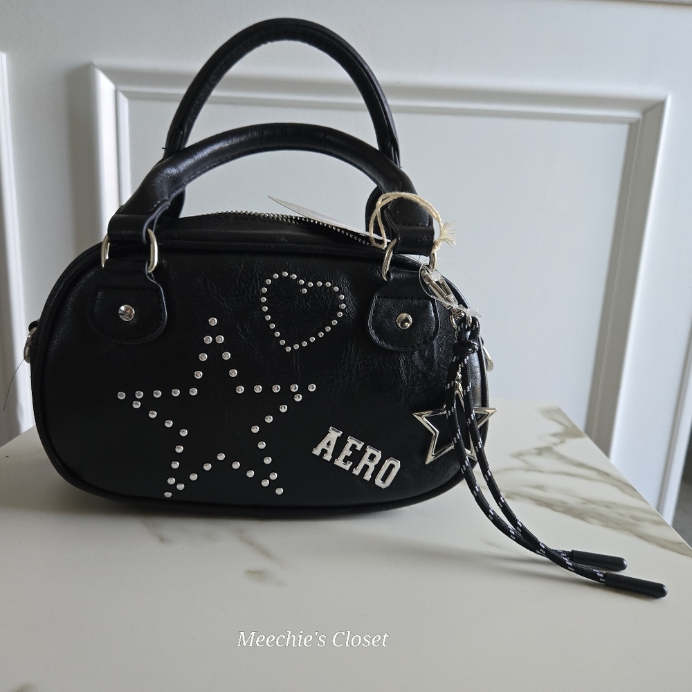 Aeropostale Y2K Studded Bowler Satchel Black Heart Star NWT​ - Picture 4 of 15